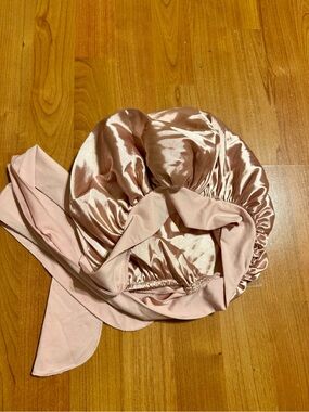Satin Sleep Hair Bonnet with Tie - Baby Pink